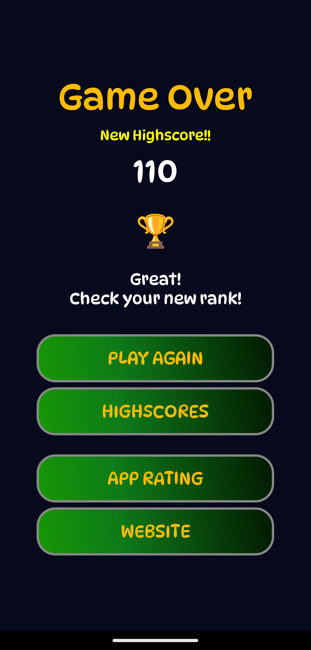 Bubble Penetration highscore screen
